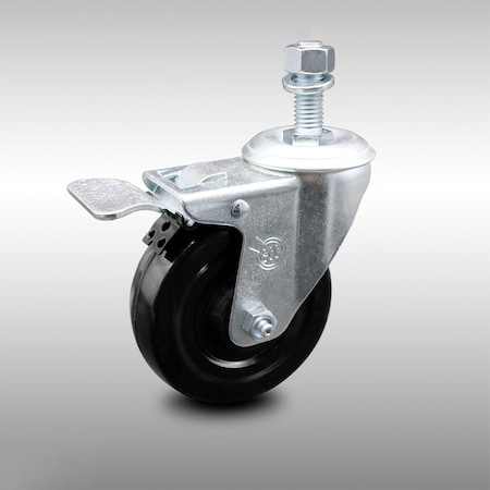 Service Caster 4 Inch SS Hard Rubber Swivel 1/2 Inch Threaded Stem Caster with Total Lock Brake SCC-SSTSTTL20S414-HRS-121315